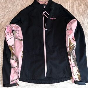 Black Utility Jacket with Pink Camo Panels - Women's
